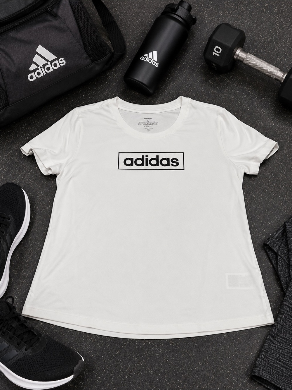 adidas White Tee with Black Box Logo